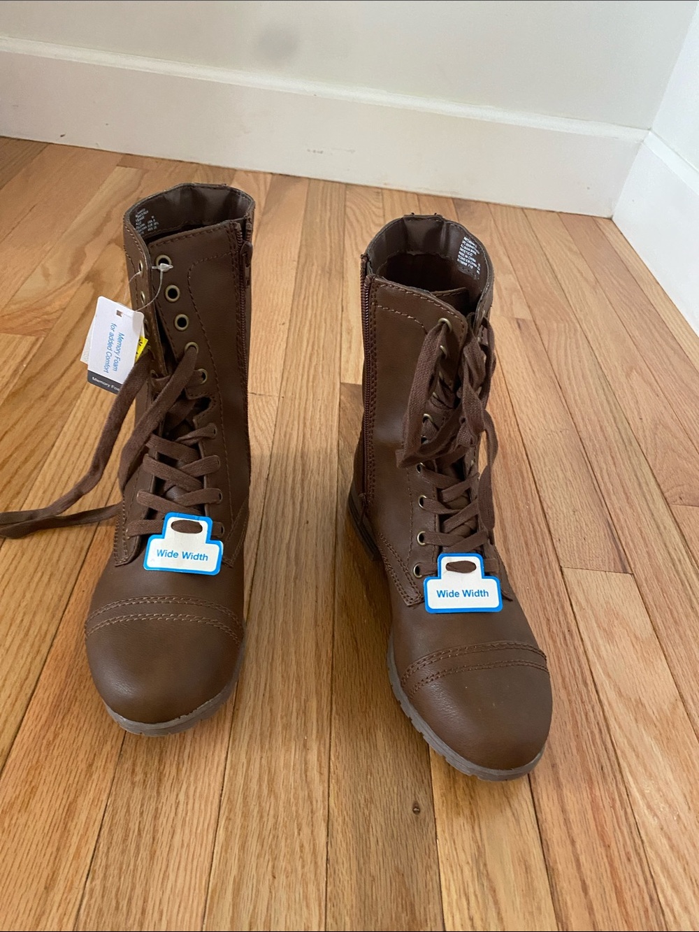 Brown Lace-Up Wide Width Combat Boots